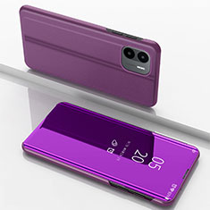 Leather Case Stands Flip Mirror Cover Holder for Xiaomi Poco C50 Purple
