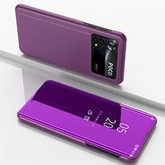 Leather Case Stands Flip Mirror Cover Holder for Xiaomi Poco M4 Pro 4G Purple