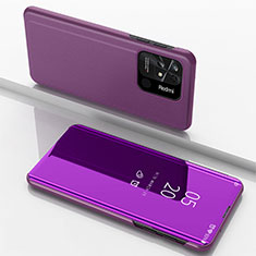 Leather Case Stands Flip Mirror Cover Holder for Xiaomi Redmi 10 India Purple