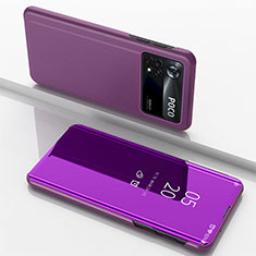 Leather Case Stands Flip Mirror Cover Holder for Xiaomi Redmi Note 11E Pro 5G Purple