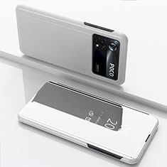 Leather Case Stands Flip Mirror Cover Holder for Xiaomi Redmi Note 11E Pro 5G Silver