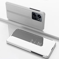 Leather Case Stands Flip Mirror Cover Holder for Xiaomi Redmi Note 12 4G Silver