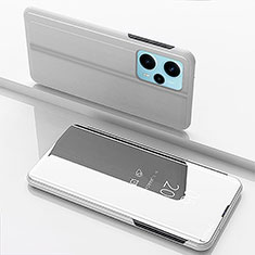 Leather Case Stands Flip Mirror Cover Holder for Xiaomi Redmi Note 12 Turbo 5G Silver