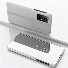 Leather Case Stands Flip Mirror Cover Holder for Xiaomi Redmi Note 12S Silver