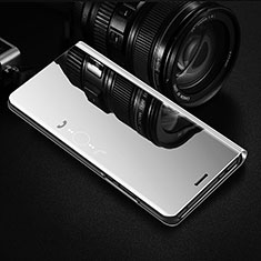 Leather Case Stands Flip Mirror Cover Holder L01 for Oppo A53s Silver