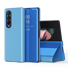 Leather Case Stands Flip Mirror Cover Holder L01 for Samsung Galaxy Z Fold4 5G Blue