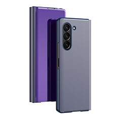 Leather Case Stands Flip Mirror Cover Holder L01 for Samsung Galaxy Z Fold5 5G Purple