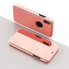 Leather Case Stands Flip Mirror Cover Holder L02 for Apple iPhone Xs Max Rose Gold