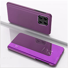 Leather Case Stands Flip Mirror Cover Holder L04 for Samsung Galaxy A22 5G Purple