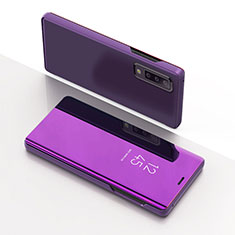 Leather Case Stands Flip Mirror Cover Holder L04 for Samsung Galaxy A7 (2018) A750 Purple