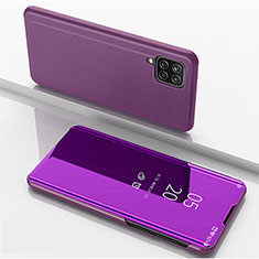 Leather Case Stands Flip Mirror Cover Holder L05 for Samsung Galaxy A22 4G Clove Purple