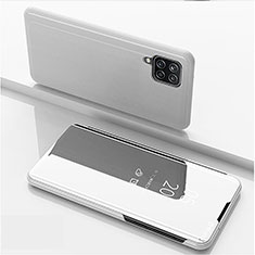 Leather Case Stands Flip Mirror Cover Holder L05 for Samsung Galaxy A22 4G Silver