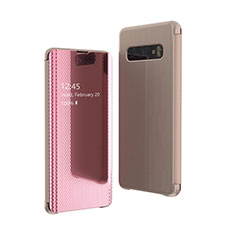 Leather Case Stands Flip Mirror Cover Holder L05 for Samsung Galaxy S10 5G Rose Gold