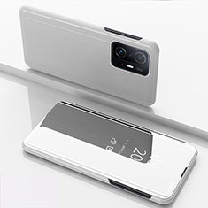 Leather Case Stands Flip Mirror Cover Holder QH1 for Xiaomi Mi 11T 5G Silver