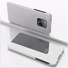 Leather Case Stands Flip Mirror Cover Holder QH1 for Xiaomi Redmi 10X 5G Silver