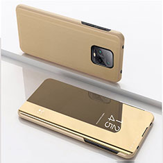Leather Case Stands Flip Mirror Cover Holder QH1 for Xiaomi Redmi 10X Pro 5G Gold