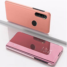 Leather Case Stands Flip Mirror Cover Holder QH1 for Xiaomi Redmi Note 8 (2021) Rose Gold