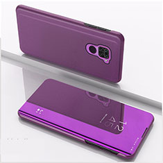 Leather Case Stands Flip Mirror Cover Holder QH1 for Xiaomi Redmi Note 9 Purple