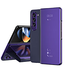 Leather Case Stands Flip Mirror Cover Holder ZL1 for Samsung Galaxy Z Fold5 5G Purple