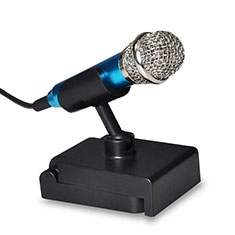 Luxury 3.5mm Mini Handheld Microphone Singing Recording with Stand for Vivo Y35 4G Blue