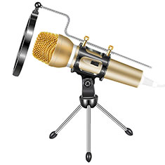 Luxury 3.5mm Mini Handheld Microphone Singing Recording with Stand M03 for HTC Desire 22 Pro 5G Gold