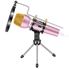 Luxury 3.5mm Mini Handheld Microphone Singing Recording with Stand M03 for Wiko Lenny 3 Pink