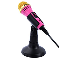 Luxury 3.5mm Mini Handheld Microphone Singing Recording with Stand M07 for Vivo Y35m 5G Pink