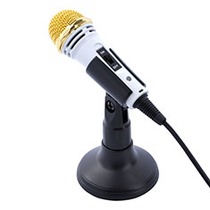 Luxury 3.5mm Mini Handheld Microphone Singing Recording with Stand M07 for Sharp Aquos Sense4 Basic White