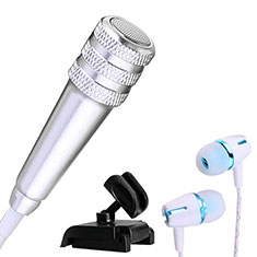 Luxury 3.5mm Mini Handheld Microphone Singing Recording with Stand M08 for HTC Desire 21 Pro 5G Silver