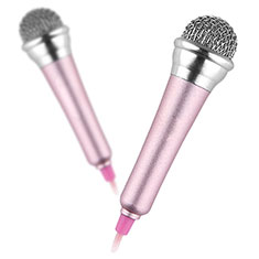 Luxury 3.5mm Mini Handheld Microphone Singing Recording with Stand M12 for Sharp Aquos Zero6 Pink
