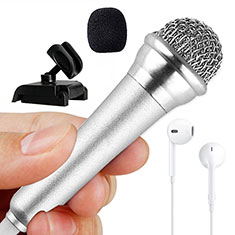 Luxury 3.5mm Mini Handheld Microphone Singing Recording with Stand M12 for Huawei Honor Play 5 Silver