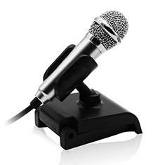 Luxury 3.5mm Mini Handheld Microphone Singing Recording with Stand for Huawei P20 Lite 2019 Silver