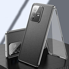 Luxury Aluminum Metal and Leather Cover Case 360 Degrees for Vivo V23 Pro 5G Black