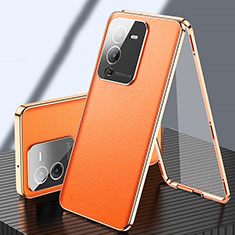 Luxury Aluminum Metal and Leather Cover Case 360 Degrees for Vivo V25 Pro 5G Orange