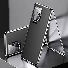 Luxury Aluminum Metal and Leather Cover Case 360 Degrees P01 for Huawei Honor 100 5G Black