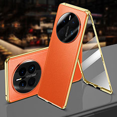 Luxury Aluminum Metal and Leather Cover Case 360 Degrees P01 for Oppo A2 Pro 5G Orange