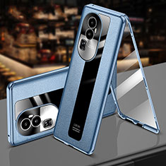 Luxury Aluminum Metal and Leather Cover Case 360 Degrees P02 for Oppo Reno10 Pro+ Plus 5G Blue