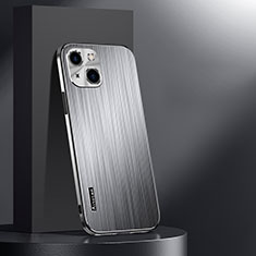 Luxury Aluminum Metal Back Cover and Silicone Frame Case AT1 for Apple iPhone 14 Plus Silver