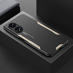 Luxury Aluminum Metal Back Cover and Silicone Frame Case for Oppo A1 5G Gold