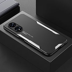 Luxury Aluminum Metal Back Cover and Silicone Frame Case for Oppo A1x 5G Silver