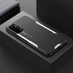 Luxury Aluminum Metal Back Cover and Silicone Frame Case for Oppo A54 5G Silver