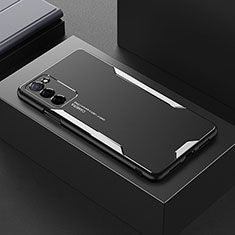 Luxury Aluminum Metal Back Cover and Silicone Frame Case for Oppo A55 5G Silver