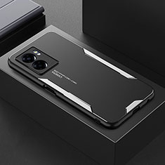 Luxury Aluminum Metal Back Cover and Silicone Frame Case for Oppo A77 4G Silver