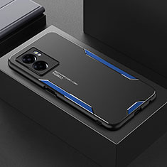 Luxury Aluminum Metal Back Cover and Silicone Frame Case for Oppo A77s Blue