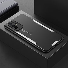 Luxury Aluminum Metal Back Cover and Silicone Frame Case for Oppo A94 5G Silver