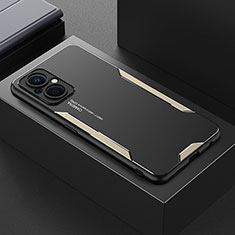 Luxury Aluminum Metal Back Cover and Silicone Frame Case for Oppo A96 5G Gold