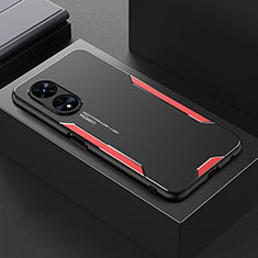 Luxury Aluminum Metal Back Cover and Silicone Frame Case for Oppo A98 5G Red