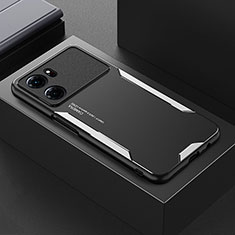 Luxury Aluminum Metal Back Cover and Silicone Frame Case for Oppo K10 5G Silver