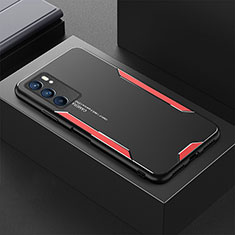 Luxury Aluminum Metal Back Cover and Silicone Frame Case for Oppo Reno6 5G Red