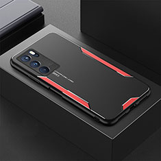 Luxury Aluminum Metal Back Cover and Silicone Frame Case for Oppo Reno6 Pro 5G India Red